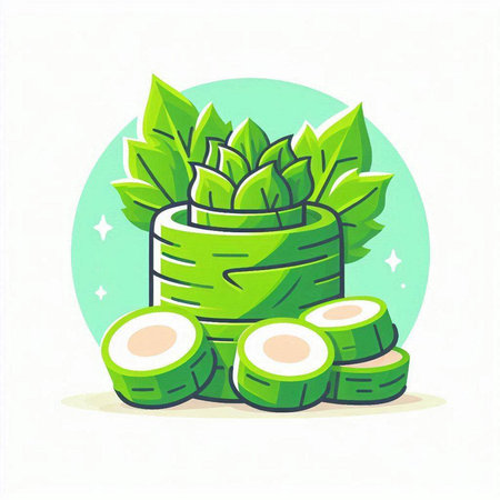 Cucumber icon. Vector illustration of cucumber with leaves.のイラスト素材