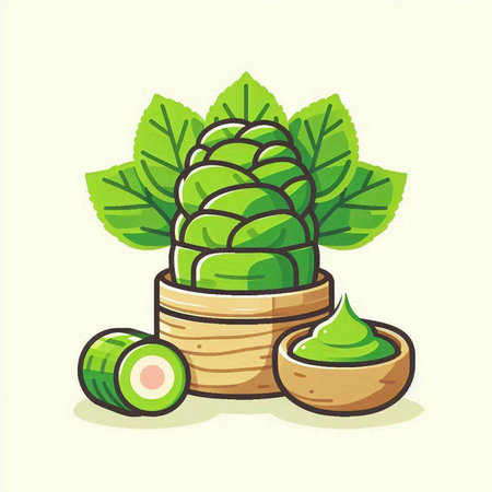Illustration of a green cactus in a pot on a white backgroundのイラスト素材