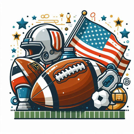 American football sport vector illustration with american flag, helmet and ball.のイラスト素材