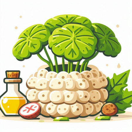 Illustration of a Cauliflower Plant with Herbs and Essential Oilのイラスト素材