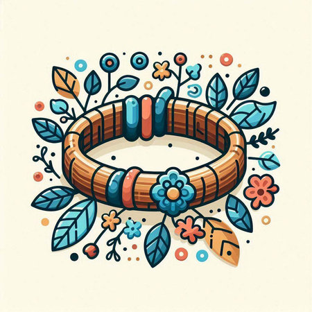 Hand drawn vector illustration with boho bracelets and floral elements.のイラスト素材