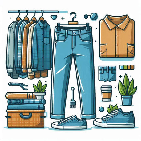 Set of men's clothing and accessories. Vector illustration in cartoon style.のイラスト素材