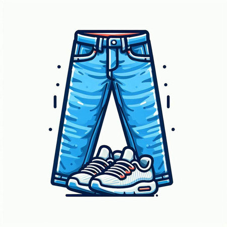 Vector illustration of sneakers and jeans isolated on white background. Cartoon style.のイラスト素材