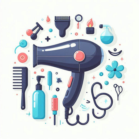 Hairdryer and hairdresser tools. Vector illustrationのイラスト素材