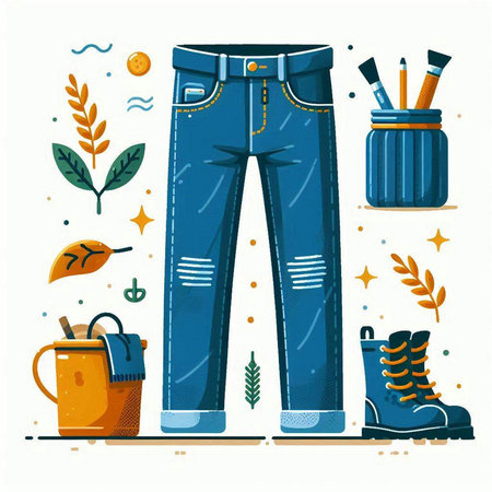 Jeans set. Vector illustration in flat style. Jeans collection.のイラスト素材