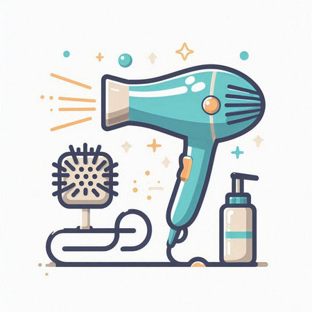 Hairdryer, hairbrush and shampoo. Vector illustration.のイラスト素材