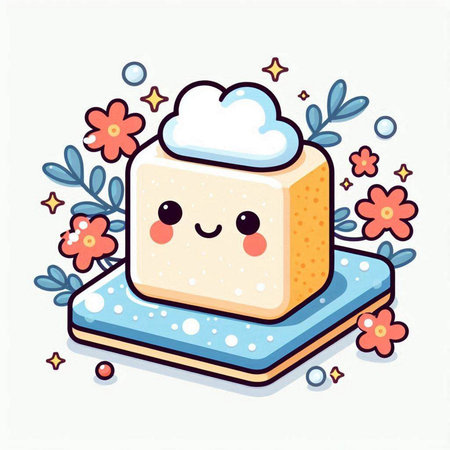Cute kawaii tofu on a white background. Vector illustration.のイラスト素材