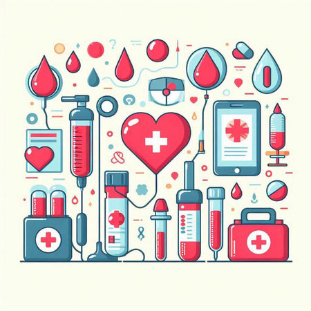 Medical and healthcare concept. Vector illustration in flat line style with icons.のイラスト素材