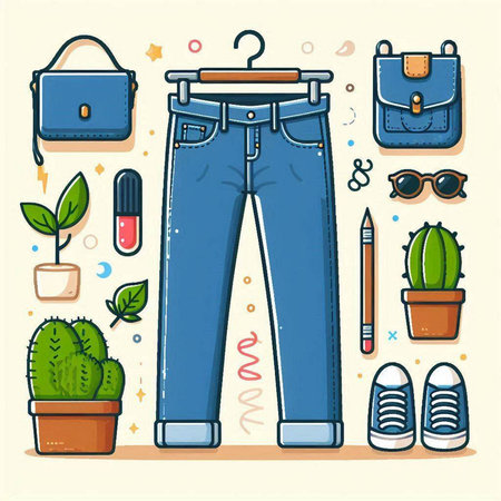 Vector illustration of men's clothing, accessories and accessories in flat style.のイラスト素材
