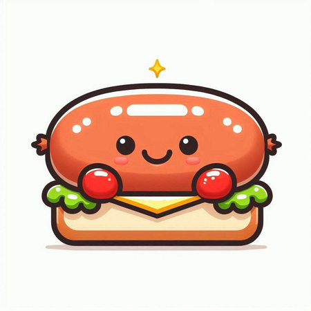 Cute fast food hamburger character isolated on white background. Vector illustration.のイラスト素材