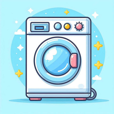 Washing machine vector illustration. Washing machine icon on blue background.のイラスト素材