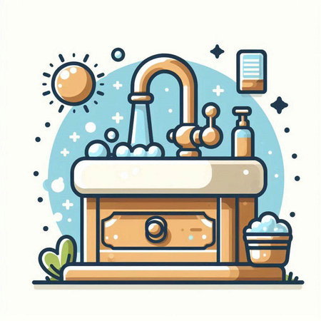 Bathroom with sink and faucet. Vector illustration.のイラスト素材