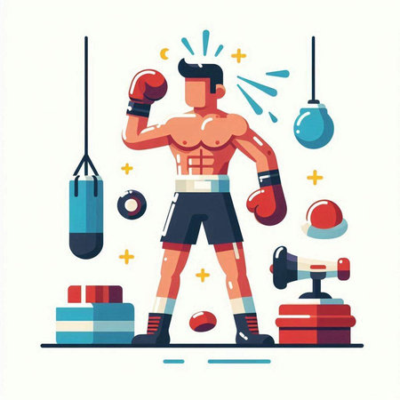 Boxer man with boxing gloves. Vector illustration in flat style.のイラスト素材