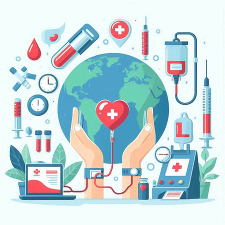 Blood donation, blood transfusion concept. Vector flat graphic design illustrationのイラスト素材