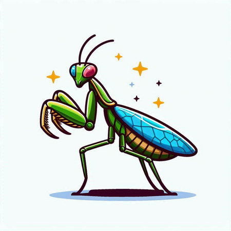 Praying Mantis Vector Illustration. Cartoon Mantis.のイラスト素材