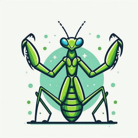 Praying mantis. Vector illustration in flat cartoon style.のイラスト素材