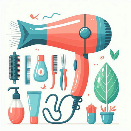 Hairdryer, hairdresser tools. Vector illustrationのイラスト素材