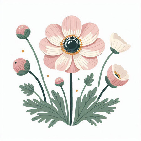Floral background with pink anemone flowers. Vector illustration.のイラスト素材
