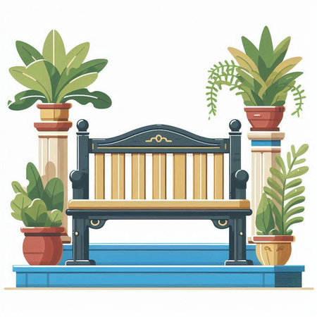 Bench in the garden. Vector illustration in flat style on white background.のイラスト素材