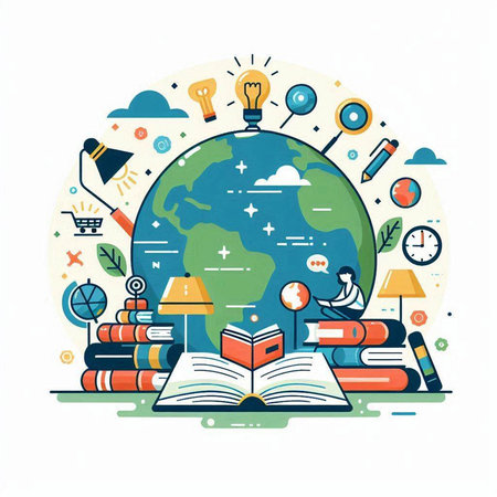 Flat design modern vector illustration concept of education, knowledge, knowledge, wisdom, learning, knowledge, knowledge, study, back to school.のイラスト素材