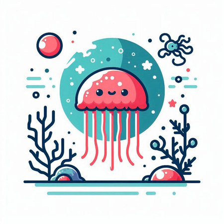 Jellyfish and algae. Vector illustration in a flat style.のイラスト素材