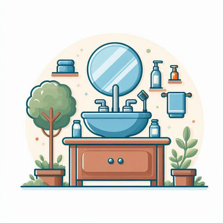 Bathroom interior. Bathroom furniture. Vector illustration in flat styleのイラスト素材