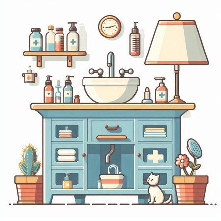 Furniture in the bathroom. Bathroom interior. Vector illustrationのイラスト素材