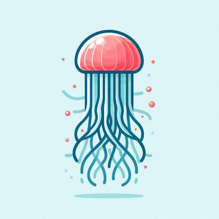 Jellyfish icon. Cartoon style. Vector illustration isolated on blue background.のイラスト素材