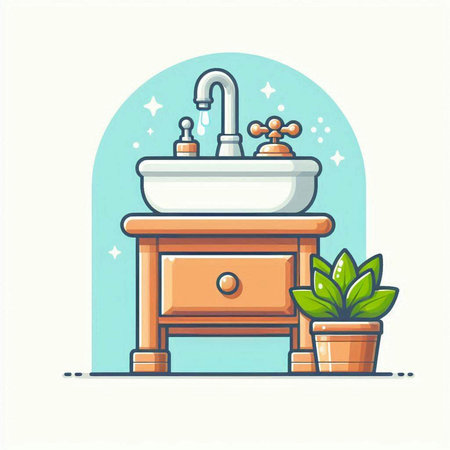 Vector illustration of a sink in a bathroom. Flat style design.のイラスト素材