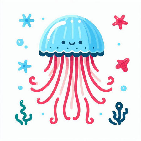 Cute jellyfish on white background. Vector illustration in cartoon style.のイラスト素材