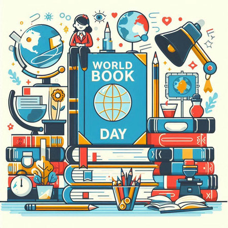 Vector illustration of World Book Day background with doodle elements.のイラスト素材