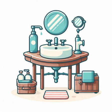 Furniture and accessories for the bathroom. Vector illustration in cartoon style.のイラスト素材