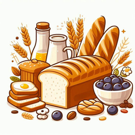 Bread and bakery products. Vector illustration of bread and bakery products.のイラスト素材