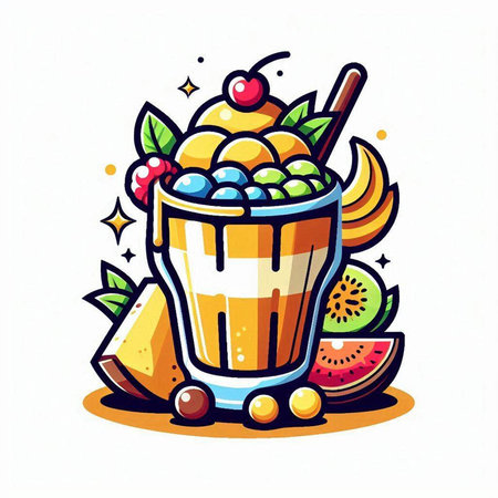 Fruit smoothie in a glass. Vector illustration. Hand drawn style.のイラスト素材