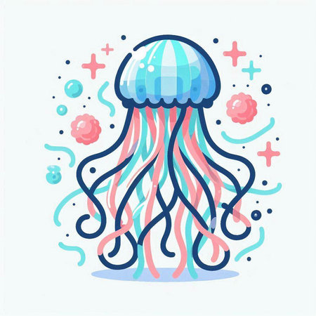 Cartoon jellyfish isolated on a white background. Vector illustration.のイラスト素材