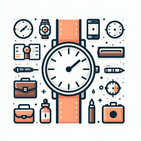Vector illustration of modern flat line design concept of time management, business and technology.のイラスト素材