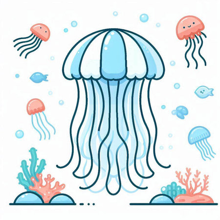 Jellyfish in the sea. Vector illustration of a cartoon style.のイラスト素材