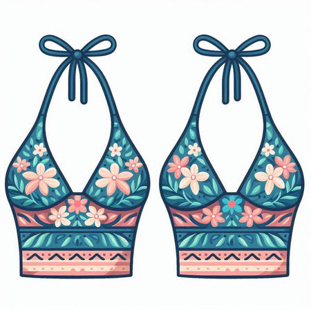 Women's swimsuit with a pattern of flowers. Vector illustration.のイラスト素材
