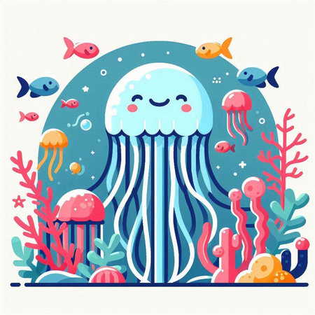 Cute cartoon jellyfish. Underwater world. Vector illustration.のイラスト素材