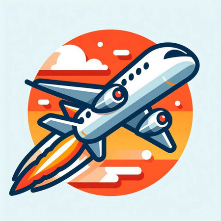 Airplane flying in the sky. Vector illustration in flat style.のイラスト素材