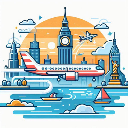 London, United Kingdom. Travel and tourism concept. Flat line art vector illustration.のイラスト素材