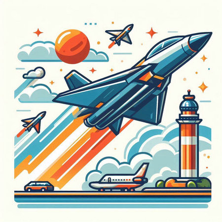 Airplane flying in the sky. Vector illustration in flat style.のイラスト素材