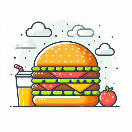 Hamburger, fast food, vector illustration. Flat style.のイラスト素材