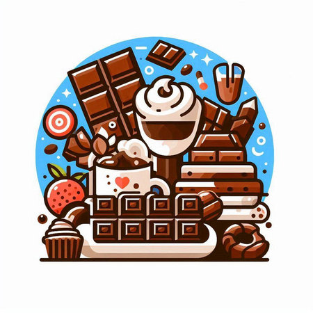 Chocolate dessert vector illustration. Chocolate bar, cake, ice cream, cupcake.のイラスト素材