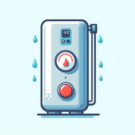 Water heater. Flat style vector illustration. Isolated on blue background.のイラスト素材