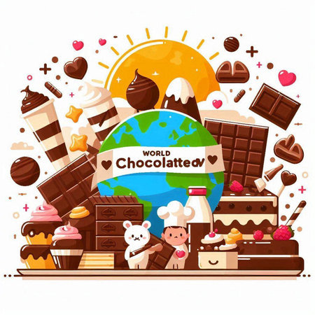 Cute cartoon vector illustration of world chocolates day concept.のイラスト素材