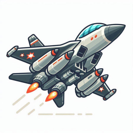 Fighter jet fighter isolated on white background. Vector cartoon illustration.のイラスト素材