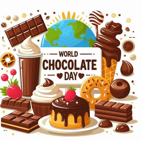 World Chocolate Day poster with chocolate candies and sweets. Vector illustrationのイラスト素材