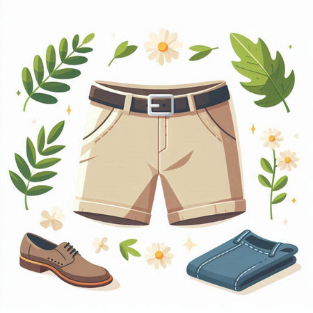 Shorts and men's accessories. Vector illustration in flat style.のイラスト素材