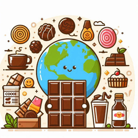Cute world with chocolate and sweets. Vector illustration in cartoon style.のイラスト素材